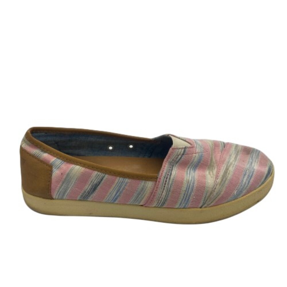 Toms Avalon 10010297 Womens 9 Flats Pink Blue Striped Casual Slip On Loafers